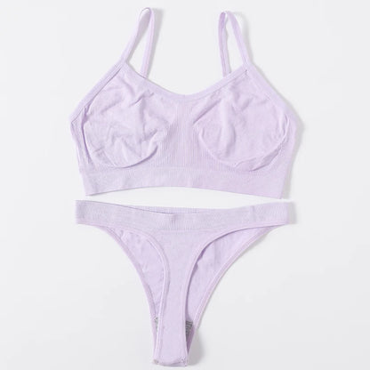 Women Seamless Bra Set Sports Thin Bra Female Comfort Underwear Set Low Wasit Thongs Wire Free Soft Crop Top Sexy Lingerie Set