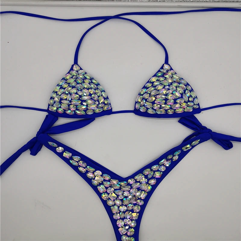 2021    Venus Vacation latest design high quality sexy girl rhinestones pink  bling bikini swimwear