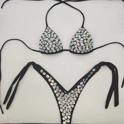 2021    Venus Vacation latest design high quality sexy girl rhinestones pink  bling bikini swimwear