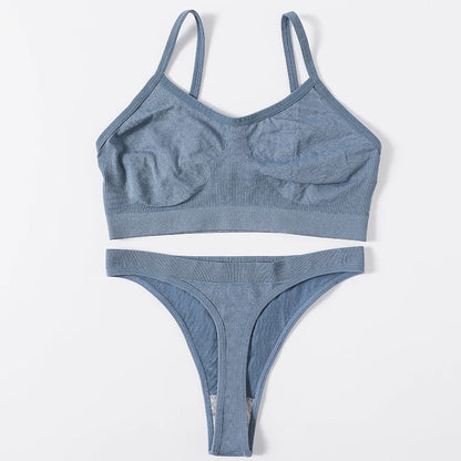 Women Seamless Bra Set Sports Thin Bra Female Comfort Underwear Set Low Wasit Thongs Wire Free Soft Crop Top Sexy Lingerie Set