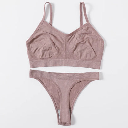 Women Seamless Bra Set Sports Thin Bra Female Comfort Underwear Set Low Wasit Thongs Wire Free Soft Crop Top Sexy Lingerie Set