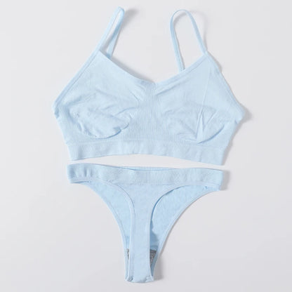 Women Seamless Bra Set Sports Thin Bra Female Comfort Underwear Set Low Wasit Thongs Wire Free Soft Crop Top Sexy Lingerie Set