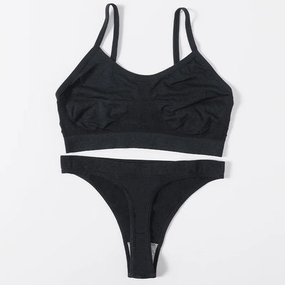 Women Seamless Bra Set Sports Thin Bra Female Comfort Underwear Set Low Wasit Thongs Wire Free Soft Crop Top Sexy Lingerie Set