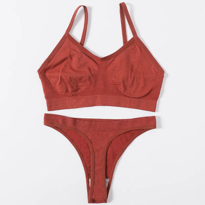 Women Seamless Bra Set Sports Thin Bra Female Comfort Underwear Set Low Wasit Thongs Wire Free Soft Crop Top Sexy Lingerie Set