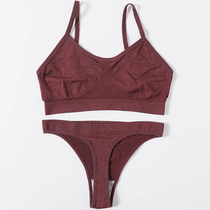 Women Seamless Bra Set Sports Thin Bra Female Comfort Underwear Set Low Wasit Thongs Wire Free Soft Crop Top Sexy Lingerie Set