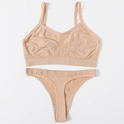 Women Seamless Bra Set Sports Thin Bra Female Comfort Underwear Set Low Wasit Thongs Wire Free Soft Crop Top Sexy Lingerie Set