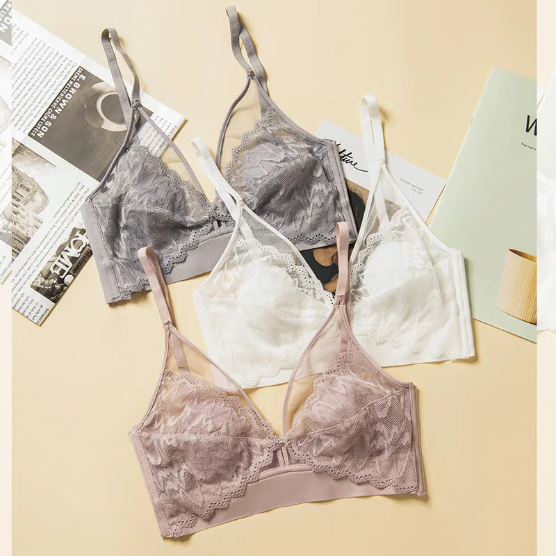 Lace Bras for Women Push Up Seamless Bra Wireless Brassiere Deep V Neck Bralette 3/4 Cup Padded Underwear Girls Sexy Lingerie
