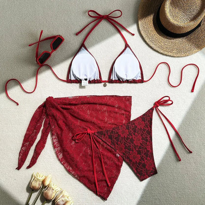 Lace Sexy Bikinis Female Swimsuits Women Three-Piece Swimwear Beach Swimming Wear Bathing Suits Brazilian Bikini Set Pool Bather