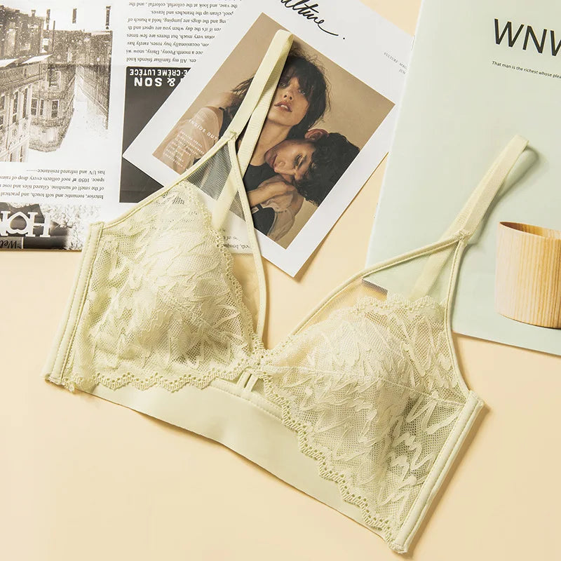 Lace Bras for Women Push Up Seamless Bra Wireless Brassiere Deep V Neck Bralette 3/4 Cup Padded Underwear Girls Sexy Lingerie