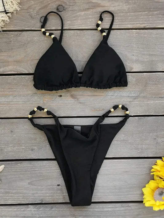 New Bead Micro Bikini Women Swimsuits Sexy Low Waist Biquini Lady Slipt Swimwear Holiday Bathing Suit Female Outfits Clothes