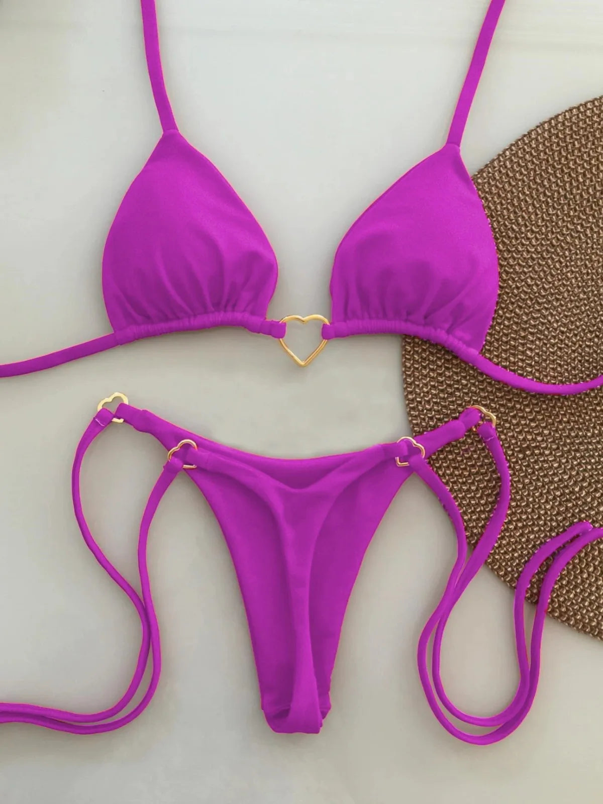 Sexy Halter Solid Color Bikini Set Women Lace-up Swimsuit Two-piece Triangle Thong Swimwear Bathing Suit Brazilian Biquinis
