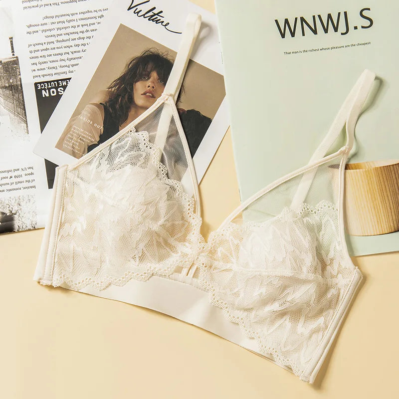 Lace Bras for Women Push Up Seamless Bra Wireless Brassiere Deep V Neck Bralette 3/4 Cup Padded Underwear Girls Sexy Lingerie