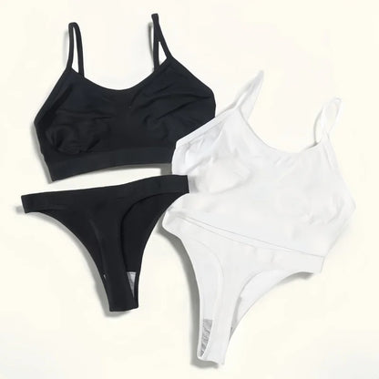 Women Seamless Bra Set Sports Thin Bra Female Comfort Underwear Set Low Wasit Thongs Wire Free Soft Crop Top Sexy Lingerie Set
