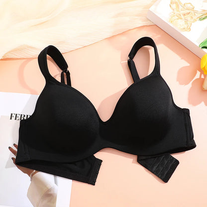 FINETOO Women's Plus Size Underwire Full Coverage Unlined Seamless Bra Wide Straps Wireless Bras for Women Push Up Brassiere