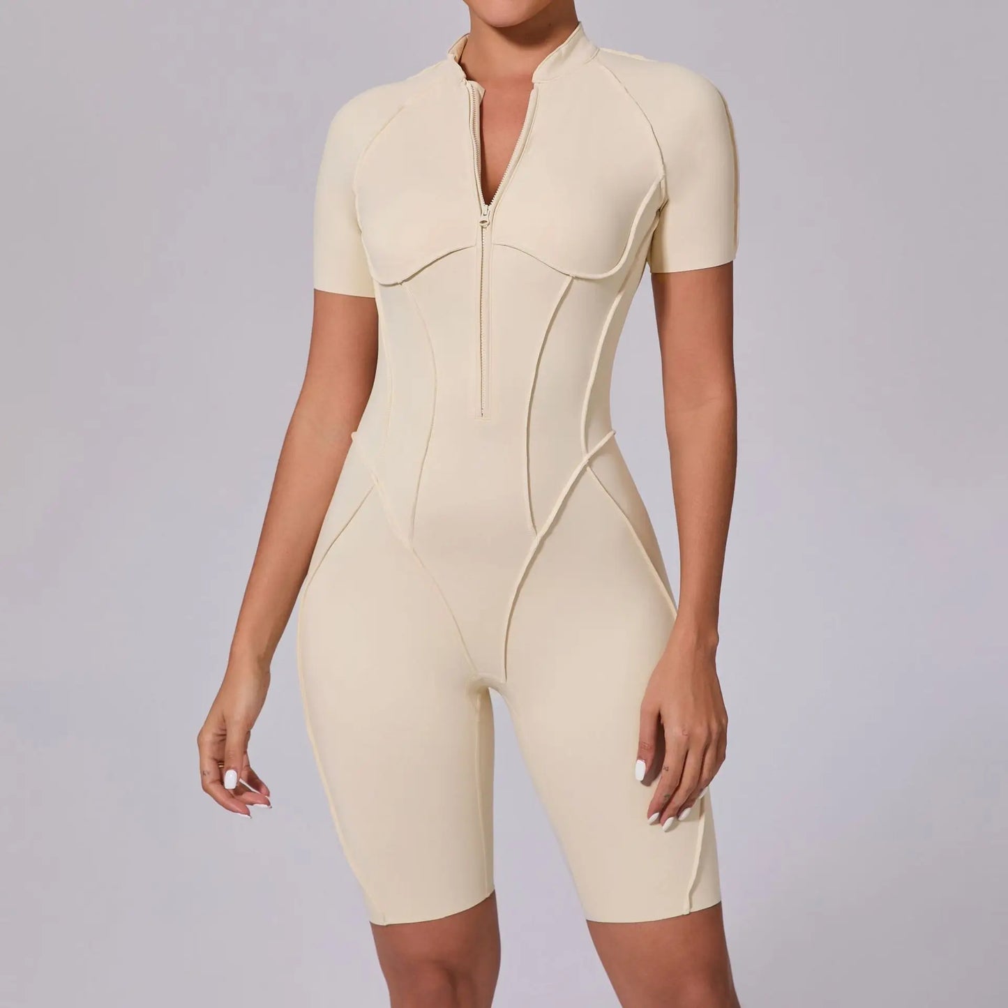 2025 Women's One-piece Yoga Jumpsuit leggings Zipper Nylon Long-sleeved Sexy Backless Slim Fit Sports Outfit with chest pad