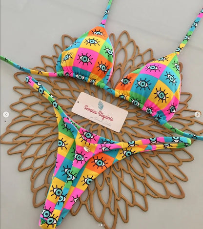 2025 New Sexy Prints Mciro Bikini Set Women Holiday Swimsuit Lace-up Swimwear 2 Piece Set Backless Biquine Brasileiro Beachwear