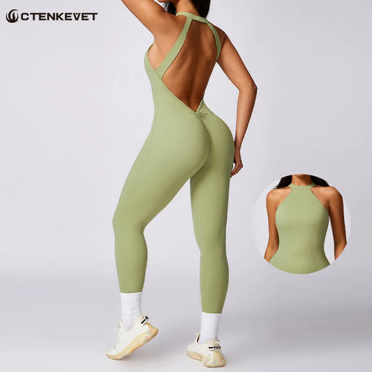 Ctenkevet Fitness Backless Bodysuit Women Gym Jumpsuit Woman Quick-Dry Yoga Clothes Short Workout Rompers Sports One-Piece Suit