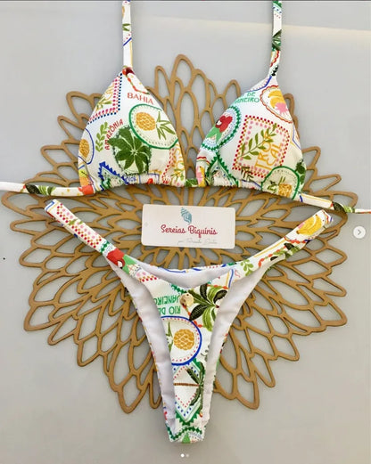 2025 New Sexy Prints Mciro Bikini Set Women Holiday Swimsuit Lace-up Swimwear 2 Piece Set Backless Biquine Brasileiro Beachwear