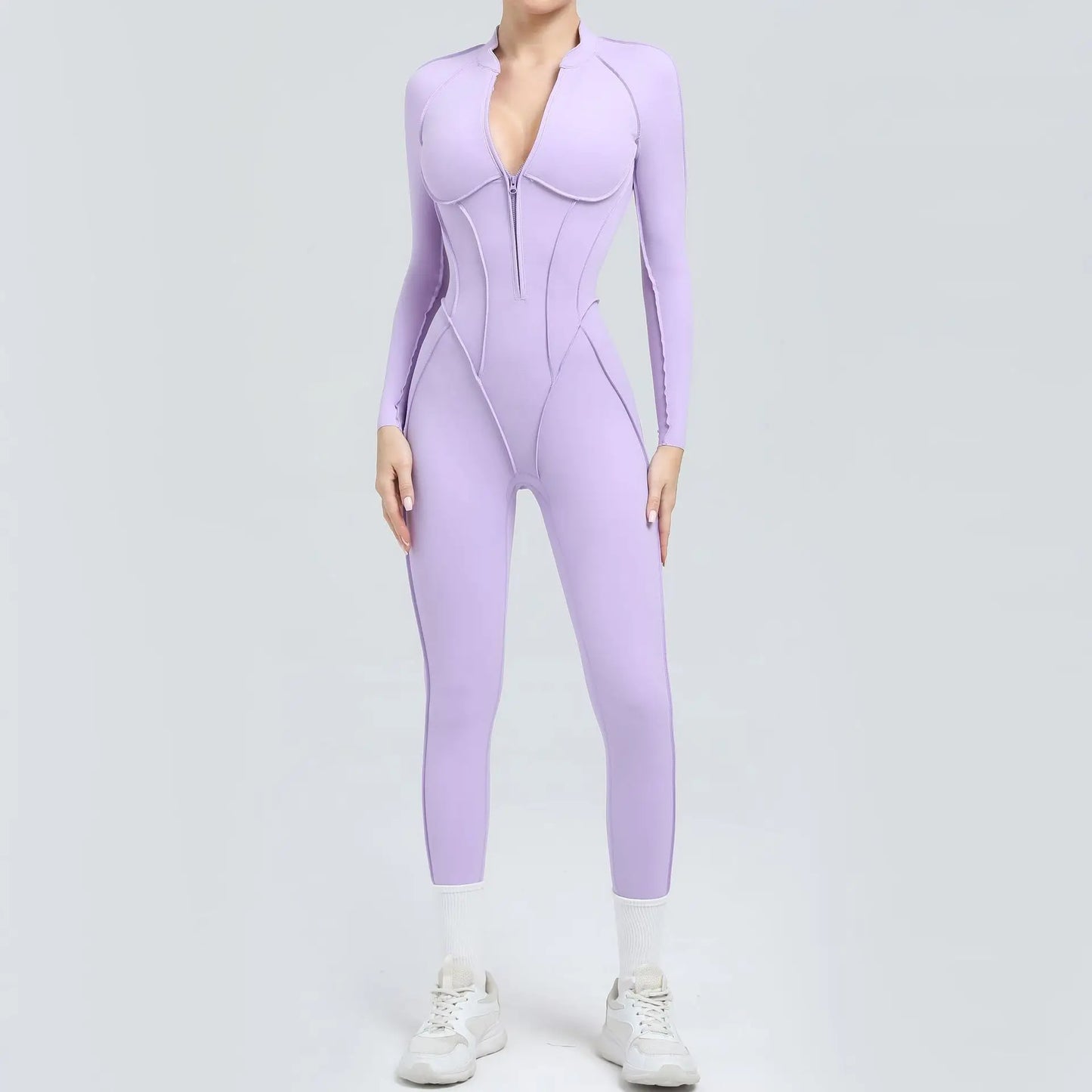 2025 Women's One-piece Yoga Jumpsuit leggings Zipper Nylon Long-sleeved Sexy Backless Slim Fit Sports Outfit with chest pad