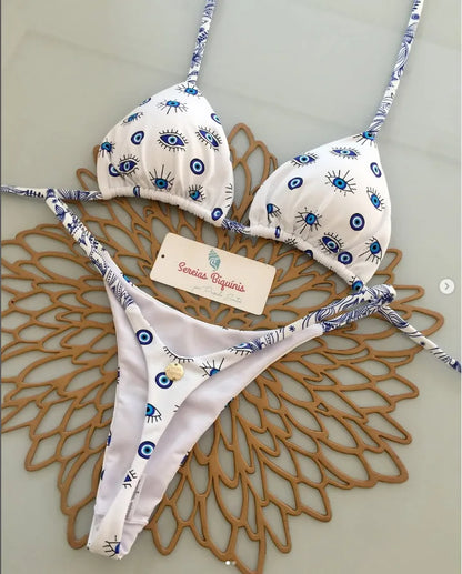 2025 New Sexy Prints Mciro Bikini Set Women Holiday Swimsuit Lace-up Swimwear 2 Piece Set Backless Biquine Brasileiro Beachwear