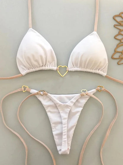 Sexy Halter Solid Color Bikini Set Women Lace-up Swimsuit Two-piece Triangle Thong Swimwear Bathing Suit Brazilian Biquinis