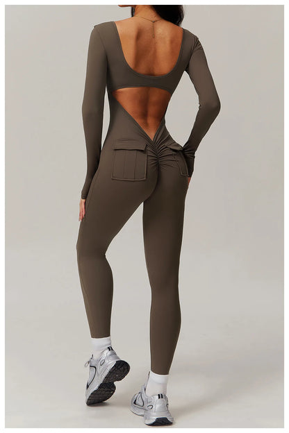 Sexy Back V Jumpsuit Gym One-Piece Suit Women Halterneck Yoga Boilersuit Women Fitness Sports Rompers Stretch Workout Bodysuits