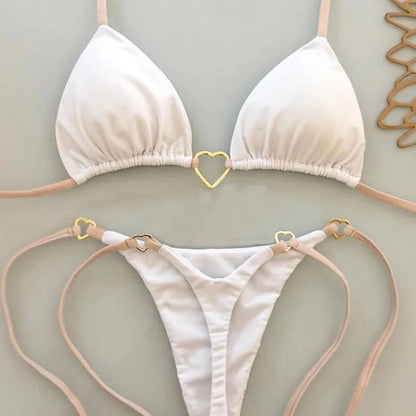 Sexy Halter Solid Color Bikini Set Women Lace-up Swimsuit Two-piece Triangle Thong Swimwear Bathing Suit Brazilian Biquinis