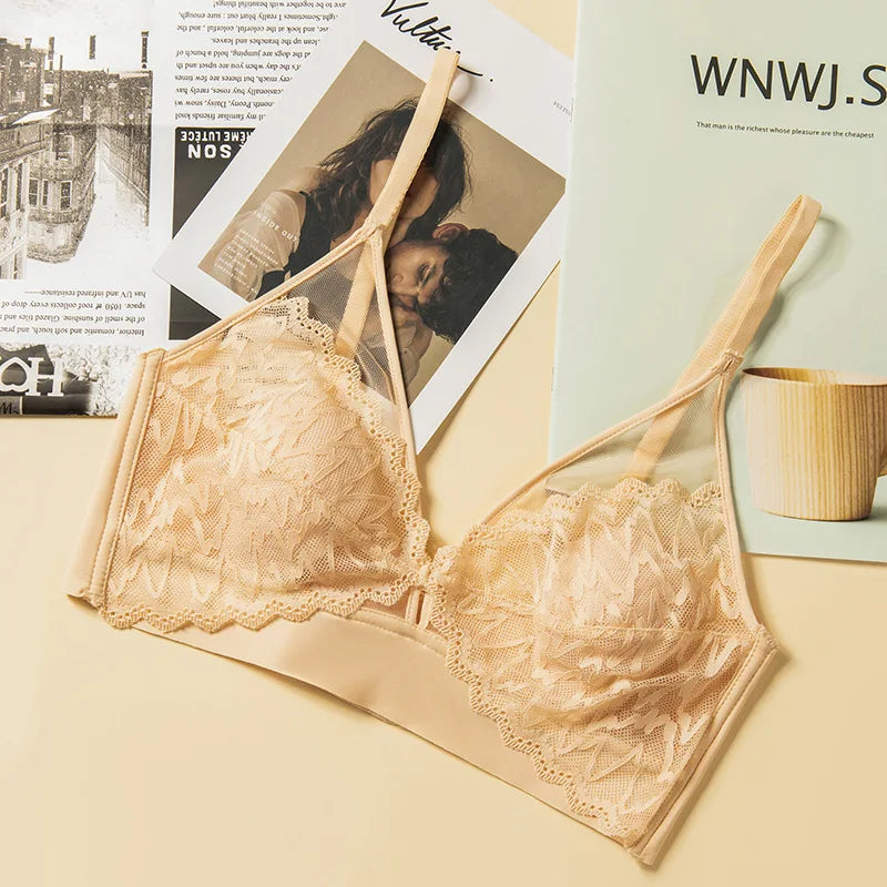 Lace Bras for Women Push Up Seamless Bra Wireless Brassiere Deep V Neck Bralette 3/4 Cup Padded Underwear Girls Sexy Lingerie
