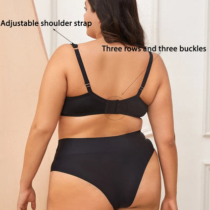 FINETOO Women's Plus Size Underwire Full Coverage Unlined Seamless Bra Wide Straps Wireless Bras for Women Push Up Brassiere