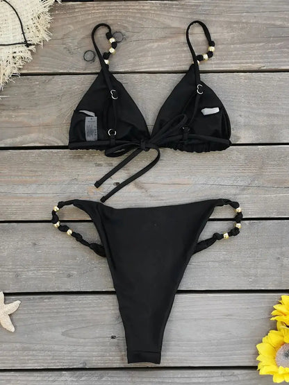 New Bead Micro Bikini Women Swimsuits Sexy Low Waist Biquini Lady Slipt Swimwear Holiday Bathing Suit Female Outfits Clothes
