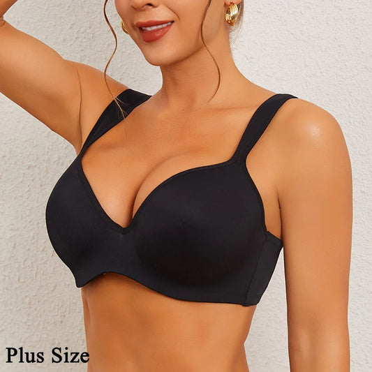 FINETOO Women's Plus Size Underwire Full Coverage Unlined Seamless Bra Wide Straps Wireless Bras for Women Push Up Brassiere