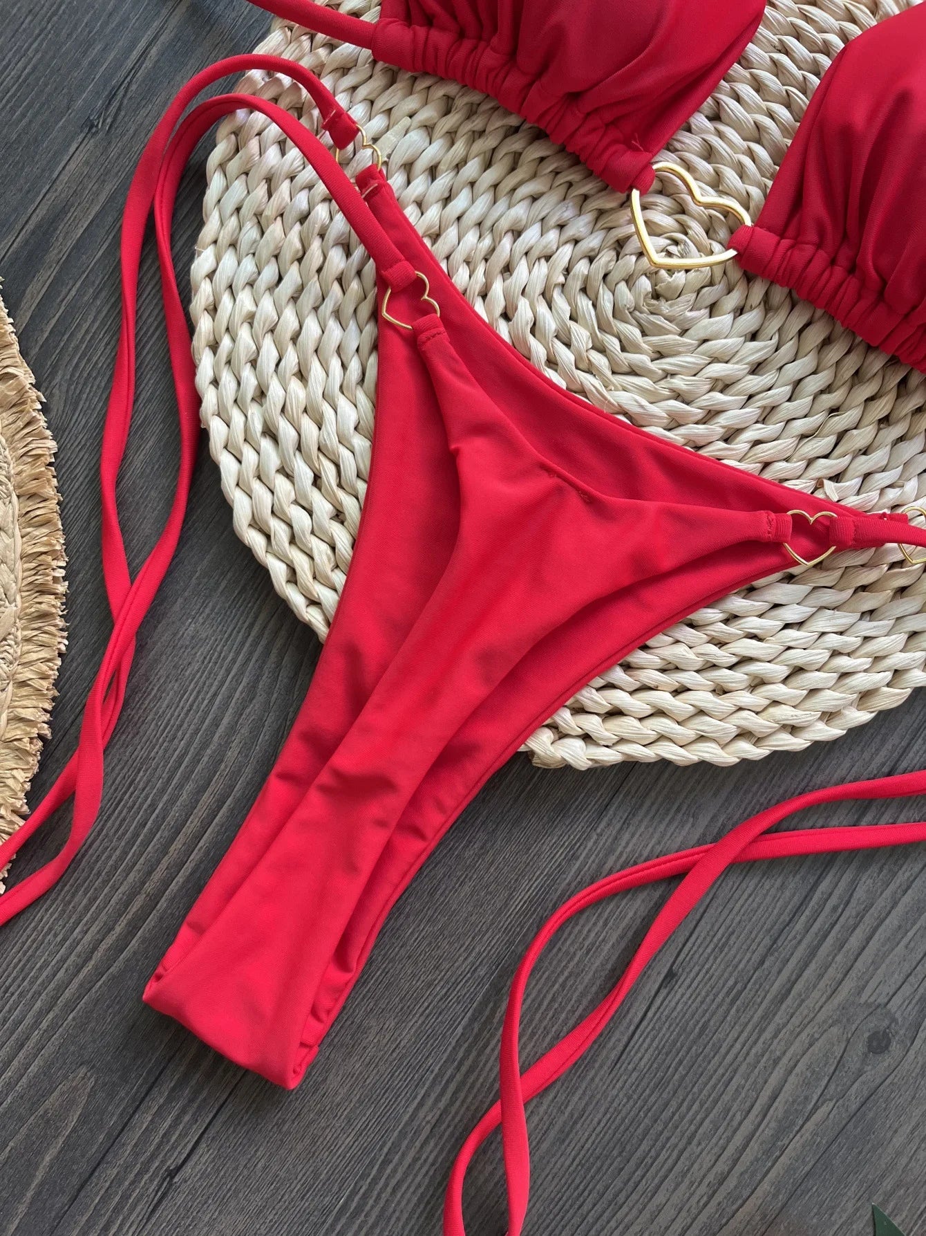 Sexy Halter Solid Color Bikini Set Women Lace-up Swimsuit Two-piece Triangle Thong Swimwear Bathing Suit Brazilian Biquinis