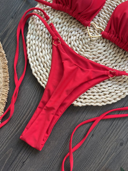 Sexy Halter Solid Color Bikini Set Women Lace-up Swimsuit Two-piece Triangle Thong Swimwear Bathing Suit Brazilian Biquinis
