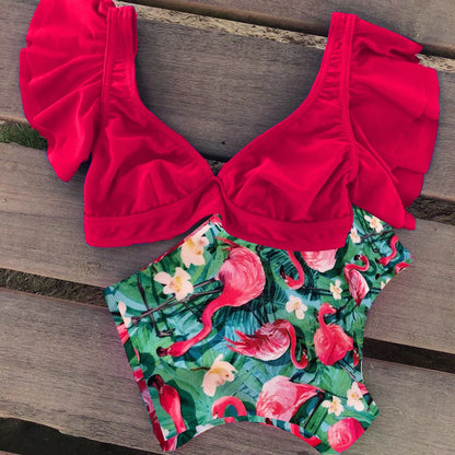 Floral Ruffled Hem Bikini Set Women Flora V-neck High-waisted Two Piece Swimsuit 2025 Girl Beach Bathing Suit Swimwear Biquinis