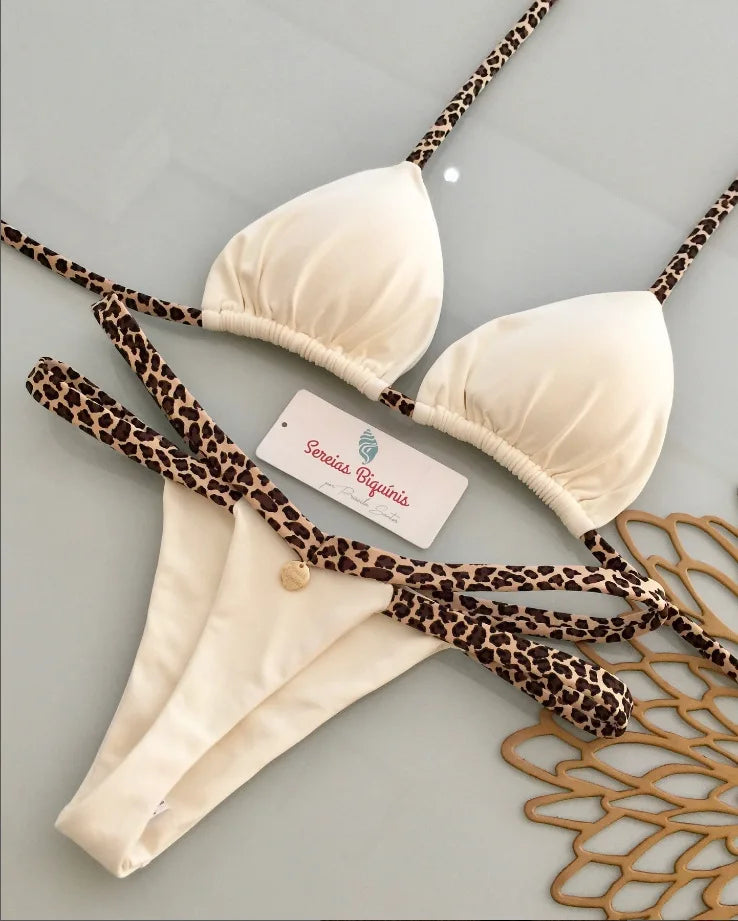2025 New Sexy Prints Mciro Bikini Set Women Holiday Swimsuit Lace-up Swimwear 2 Piece Set Backless Biquine Brasileiro Beachwear