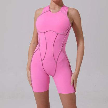 Pad Sleeveless Women Clothes Backless Yoga Set Gym Jumpsuits Sportswear Workout Tracksuit Dance Fitness Shorts Bodysuit XP77