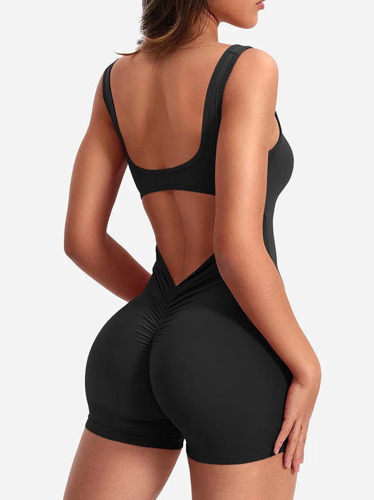 2024 Summer New Women's Slim Hip Lifting One-Piece Shorts Shoulder Straps Backless Slim Hip Lifting Yoga Jump Suit