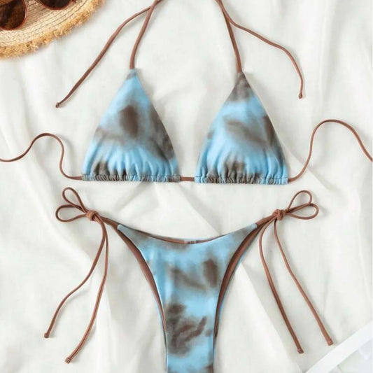 Tie Dye Bikins 2025 Mini Micro String Bikini Women Swimwear Female Swimsuit Two Pieces Bikini Set Halter Bathing Suit Swim Lady