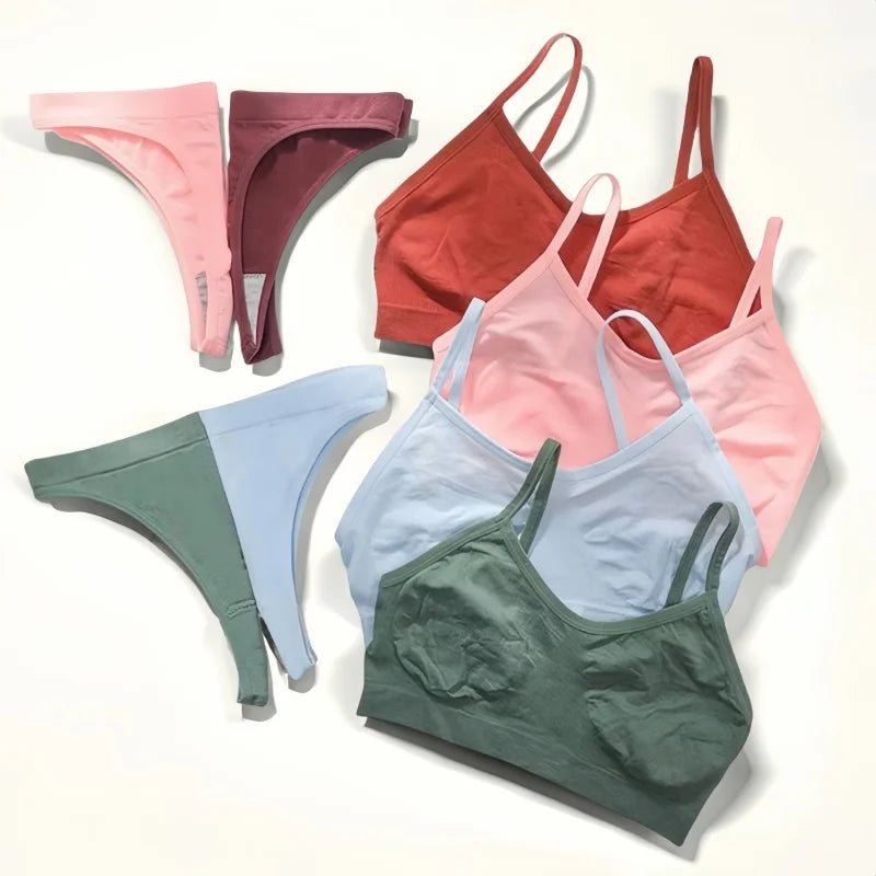 Women Seamless Bra Set Sports Thin Bra Female Comfort Underwear Set Low Wasit Thongs Wire Free Soft Crop Top Sexy Lingerie Set