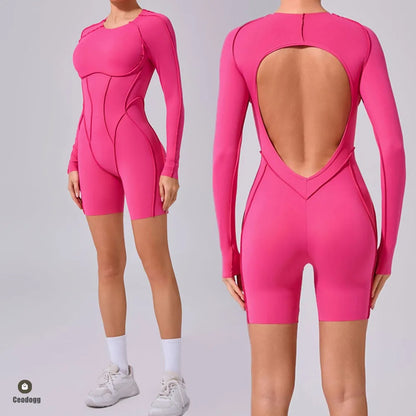 Pad Sleeveless Women Clothes Backless Yoga Set Gym Jumpsuits Sportswear Workout Tracksuit Dance Fitness Shorts Bodysuit XP77