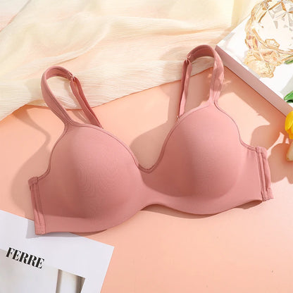 FINETOO Women's Plus Size Underwire Full Coverage Unlined Seamless Bra Wide Straps Wireless Bras for Women Push Up Brassiere