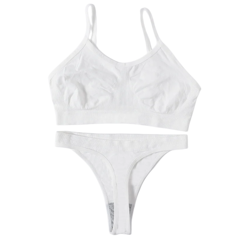 Women Seamless Bra Set Sports Thin Bra Female Comfort Underwear Set Low Wasit Thongs Wire Free Soft Crop Top Sexy Lingerie Set