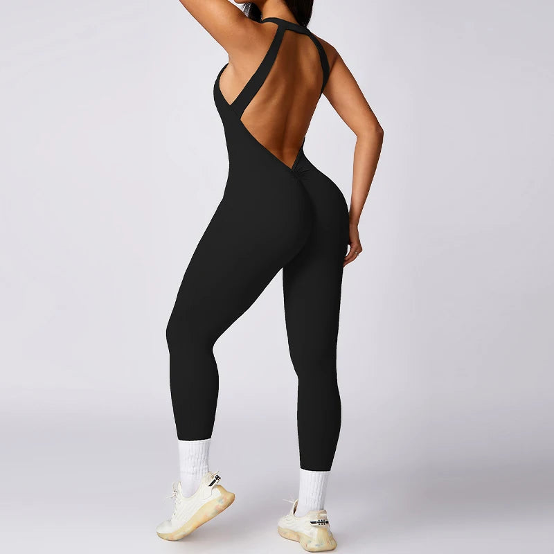 Ctenkevet Fitness Backless Bodysuit Women Gym Jumpsuit Woman Quick-Dry Yoga Clothes Short Workout Rompers Sports One-Piece Suit