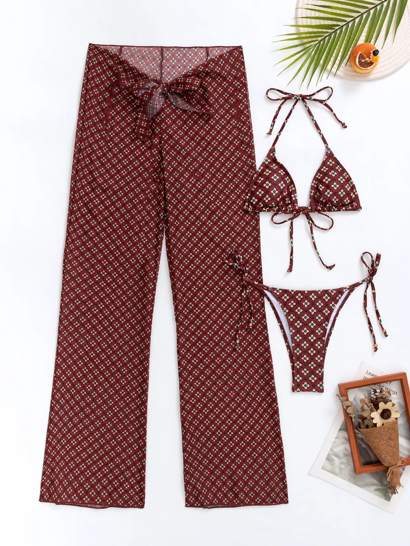 Sexy Women 3 Pieces Swimsuits Cover Ups Swimming Suits Female Swim Wear High Waist Pants Backless Dress Summer Outfits Beachwear