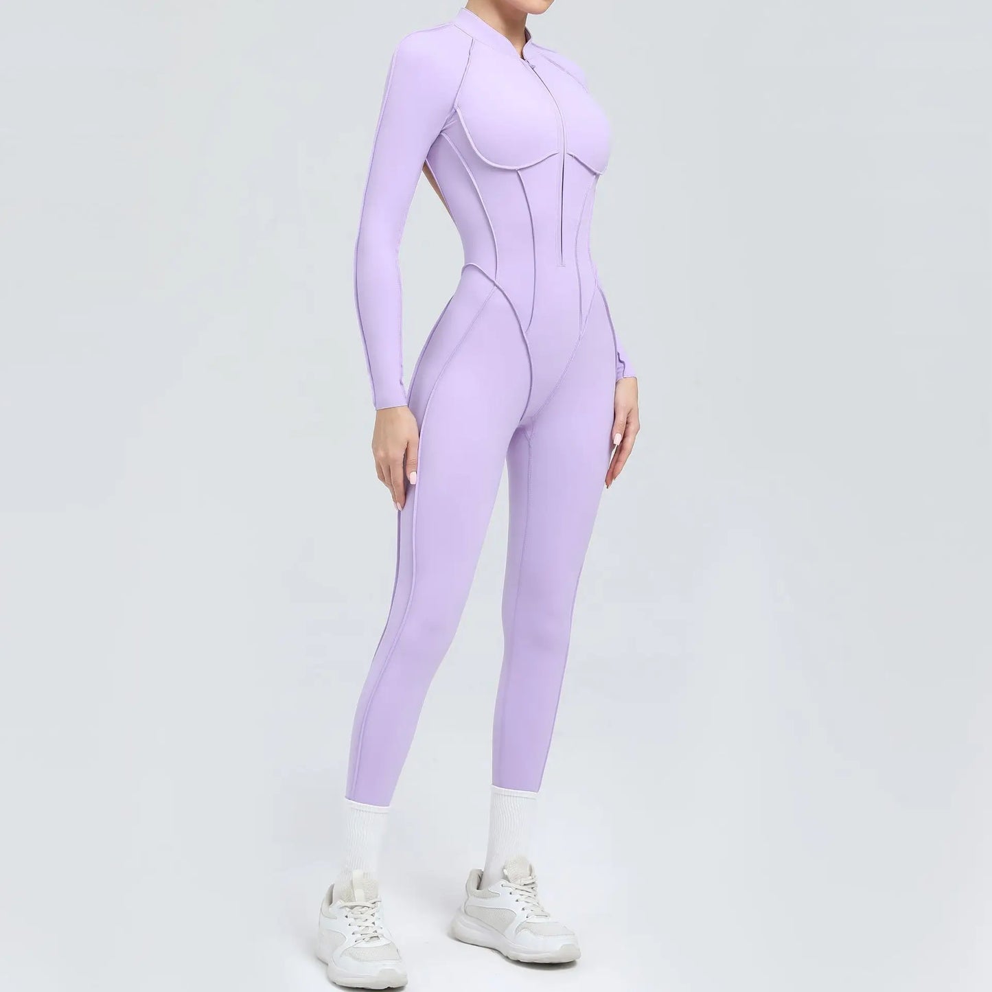 2025 Women's One-piece Yoga Jumpsuit leggings Zipper Nylon Long-sleeved Sexy Backless Slim Fit Sports Outfit with chest pad