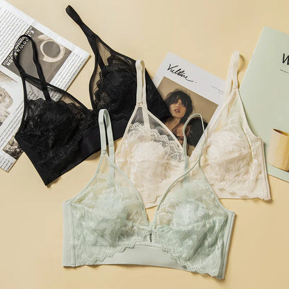 Lace Bras for Women Push Up Seamless Bra Wireless Brassiere Deep V Neck Bralette 3/4 Cup Padded Underwear Girls Sexy Lingerie