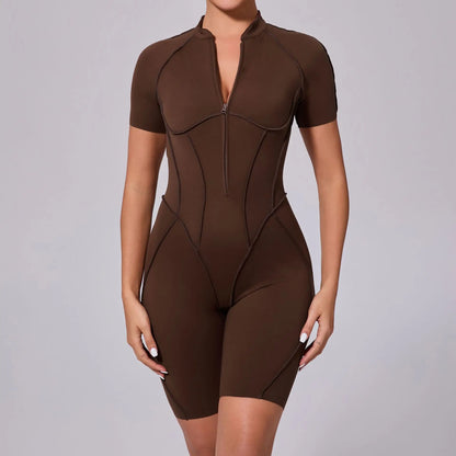 2025 Women's One-piece Yoga Jumpsuit leggings Zipper Nylon Long-sleeved Sexy Backless Slim Fit Sports Outfit with chest pad