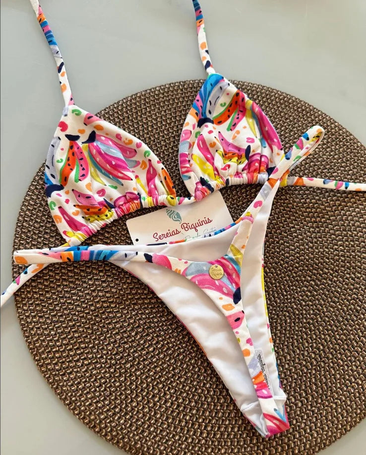 2025 New Sexy Prints Mciro Bikini Set Women Holiday Swimsuit Lace-up Swimwear 2 Piece Set Backless Biquine Brasileiro Beachwear