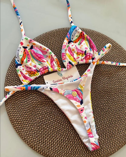 2025 New Sexy Prints Mciro Bikini Set Women Holiday Swimsuit Lace-up Swimwear 2 Piece Set Backless Biquine Brasileiro Beachwear